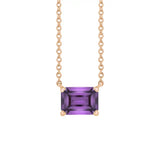 Modern 14K rose gold necklace featuring vertical emerald-cut amethyst gemstone for birth month elegance variant--14K-rose-gold variant--Amethyst