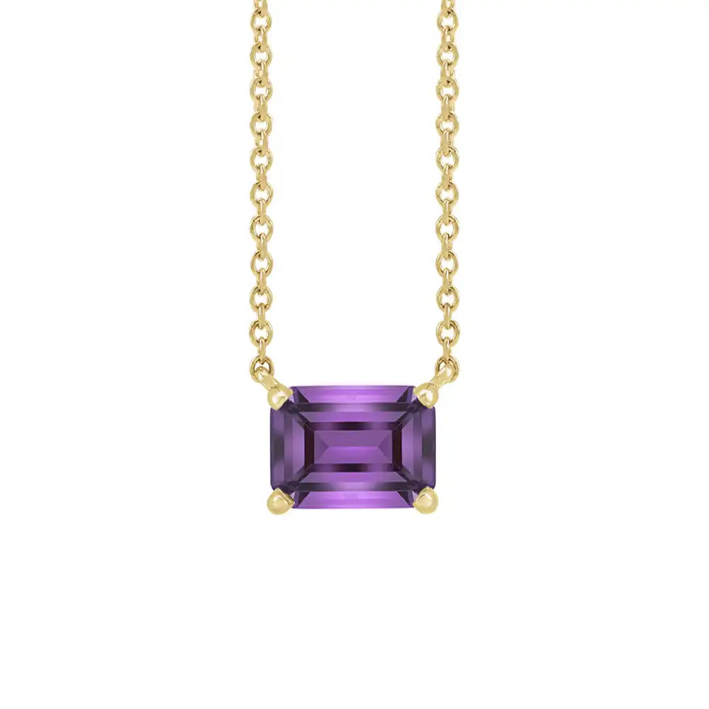 Elegant emerald-cut amethyst pendant in 14K yellow gold—refined birthstone necklace with timeless appeal variant--14K-yellow-gold variant--Amethyst