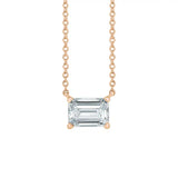 Emerald-cut white sapphire birthstone necklace set in 14K rose gold with vertical minimalist pendant design variant--14K-rose-gold variant--White-sapphire