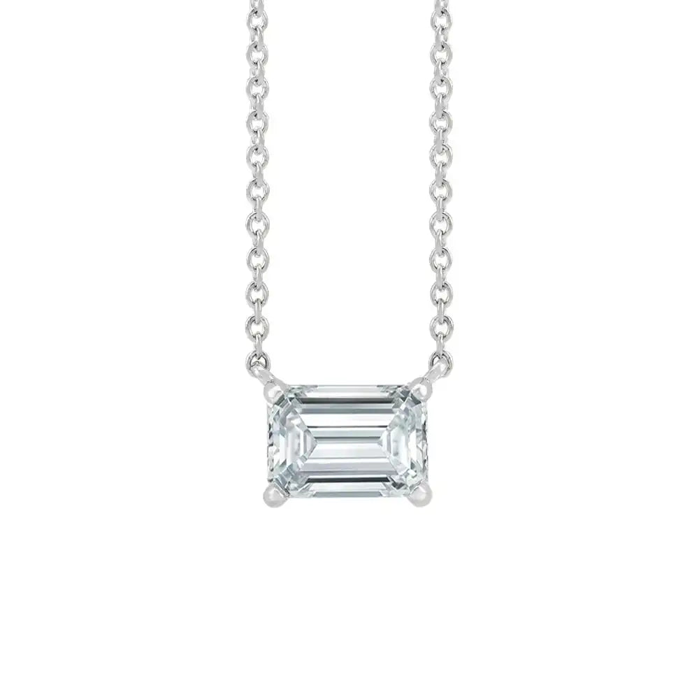 Elegant emerald-cut white sapphire pendant in 14K white gold—refined birthstone necklace with timeless appeal variant--14K-white-gold variant--White-sapphire