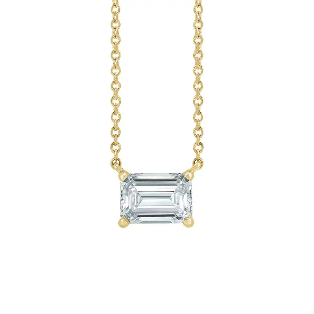 Modern 14K yellow gold necklace featuring vertical emerald-cut white sapphire gemstone for birth month elegance variant--14K-yellow-gold variant--White-sapphire