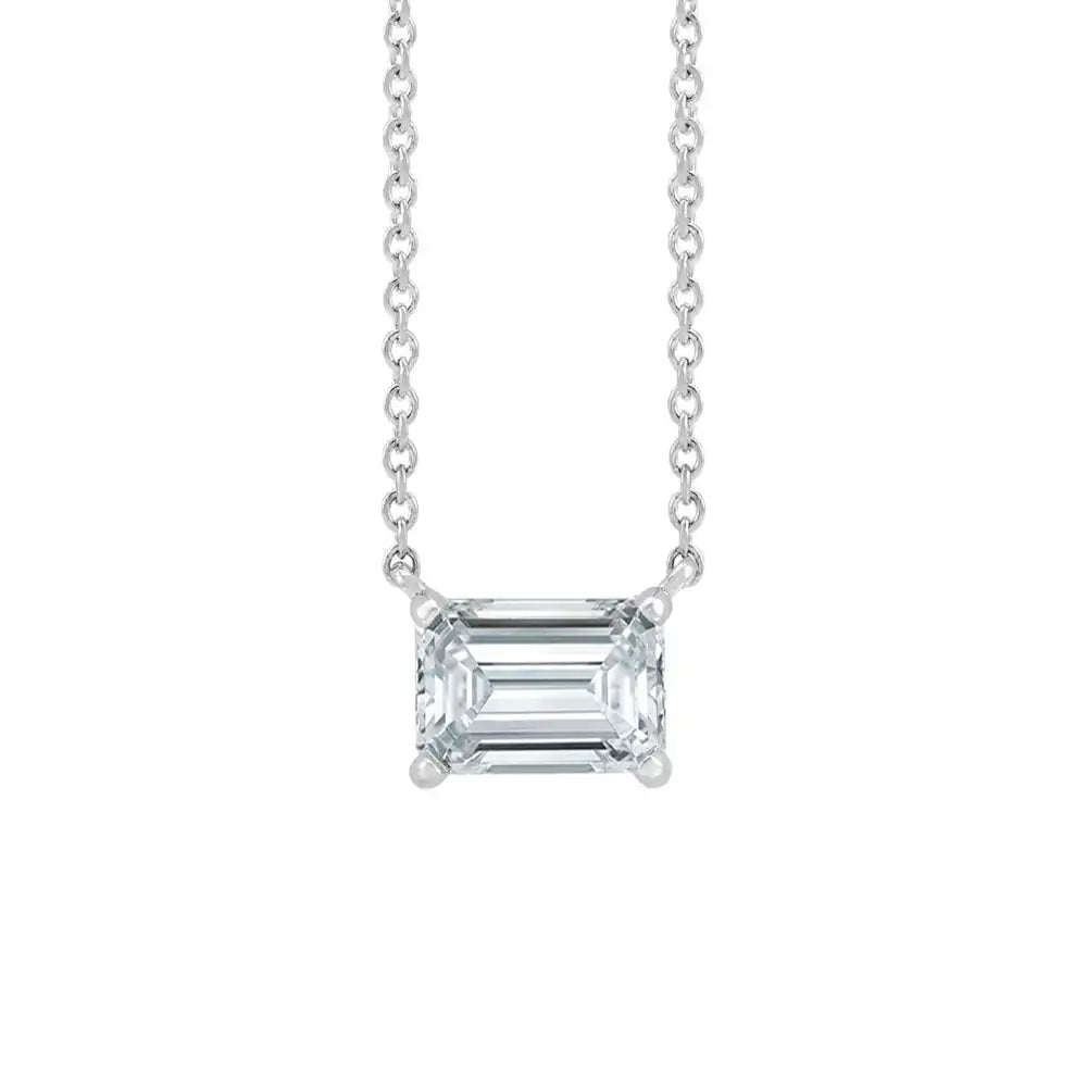 Handcrafted vertical white sapphire gemstone necklace in polished sterling silver—a modern birthstone keepsake variant--Sterling-silver variant--White-sapphire