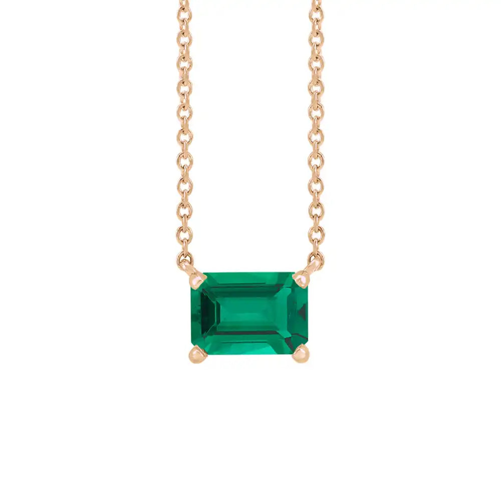 Elegant emerald-cut emerald pendant in 14K rose gold—refined birthstone necklace with timeless appeal variant--14K-rose-gold variant--Emerald
