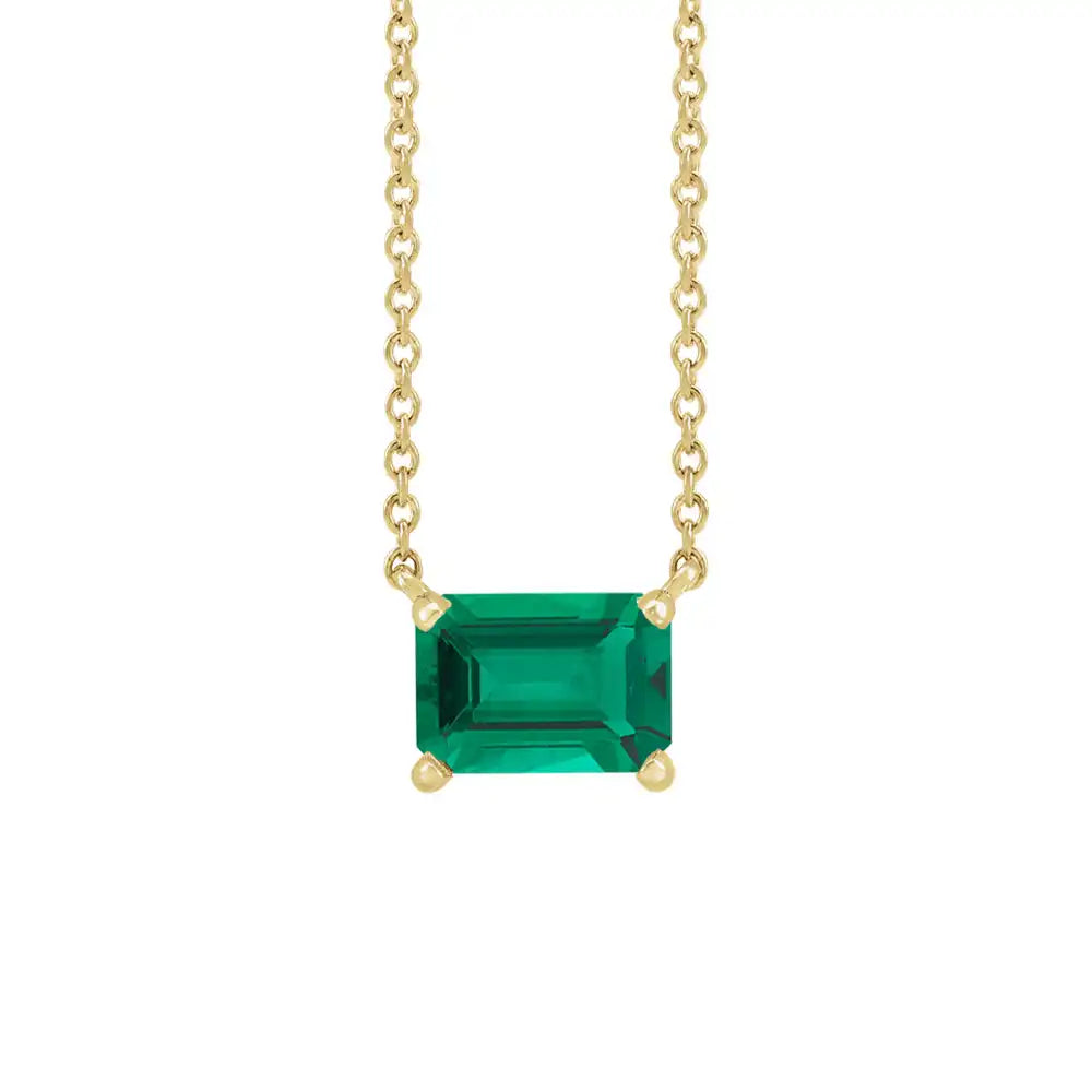 Elegant emerald-cut emerald pendant in 14K yellow gold—refined birthstone necklace with timeless appeal variant--14K-yellow-gold variant--Emerald