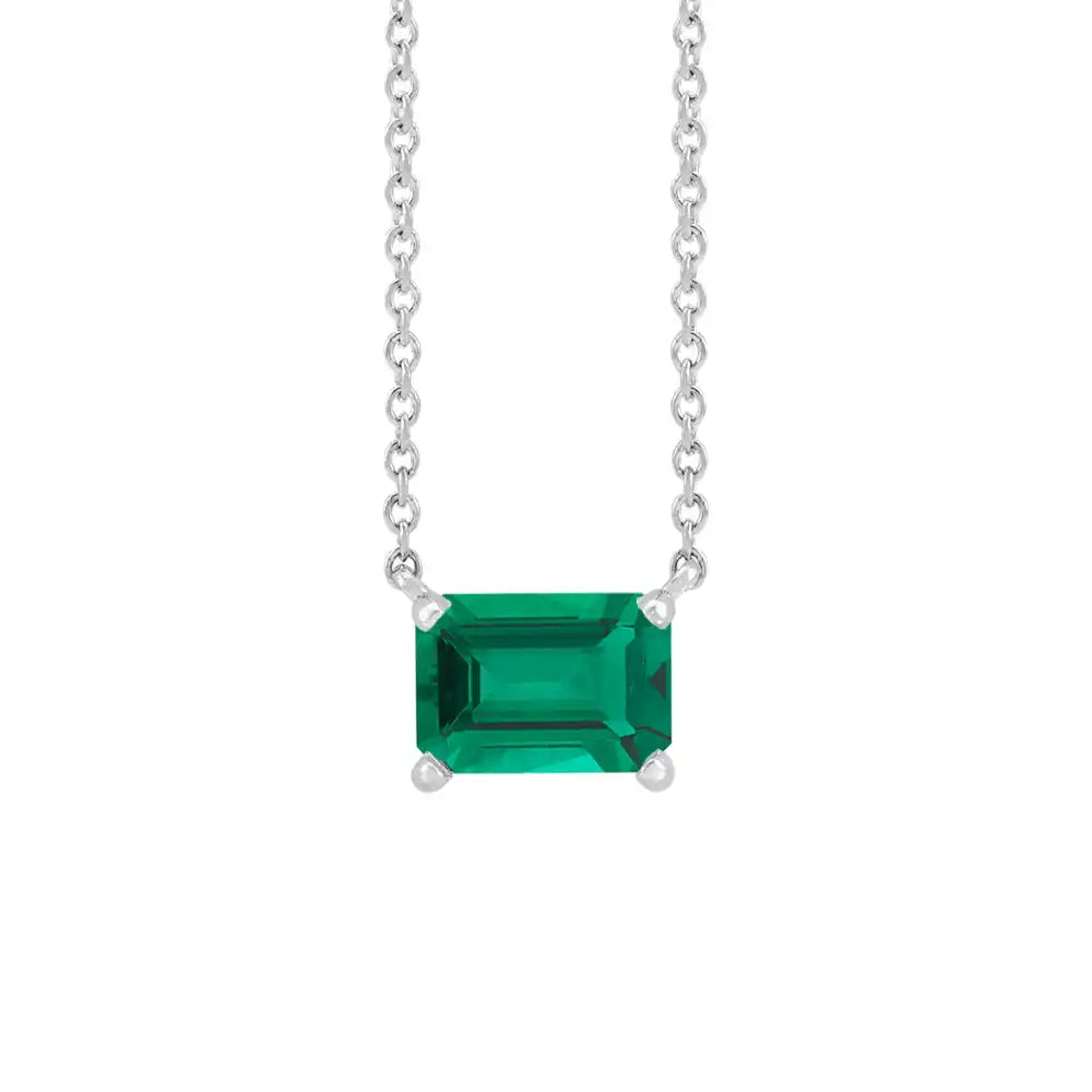 Handcrafted vertical emerald gemstone necklace in polished sterling silver—a modern birthstone keepsake variant--Sterling-silver variant--Emerald