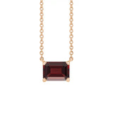 Emerald-cut garnet birthstone necklace set in 14K rose gold with vertical minimalist pendant design variant--14K-rose-gold variant--garnet