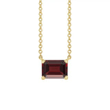 Emerald-cut garnet birthstone necklace set in 14K yellow gold with vertical minimalist pendant design variant--14K-yellow-gold variant--garnet