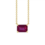 Minimalist 14K yellow gold Ruby birthstone necklace featuring a 5x3mm emerald-cut pendant. variant--Ruby variant--14K-yellow-gold