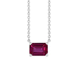 Minimalist Sterling silver Ruby birthstone necklace featuring a 5x3mm emerald-cut pendant. variant--Ruby variant--Sterling-silver