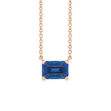 Emerald-cut sapphire birthstone necklace set in 14K rose gold with vertical minimalist pendant design variant--14K-rose-gold variant--Sapphire