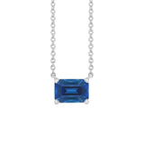 Modern 14K white gold necklace featuring emerald-cut sapphire gemstone for birth month elegance variant--14K-white-gold variant--Sapphire