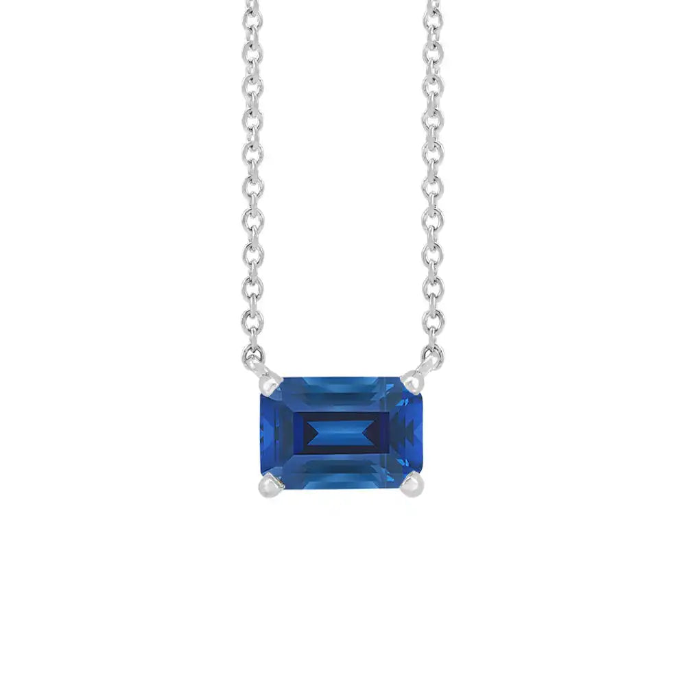 Elegant emerald-cut sapphire pendant in sterling silver—refined birthstone necklace with timeless appeal variant--Sterling-silver variant--Sapphire