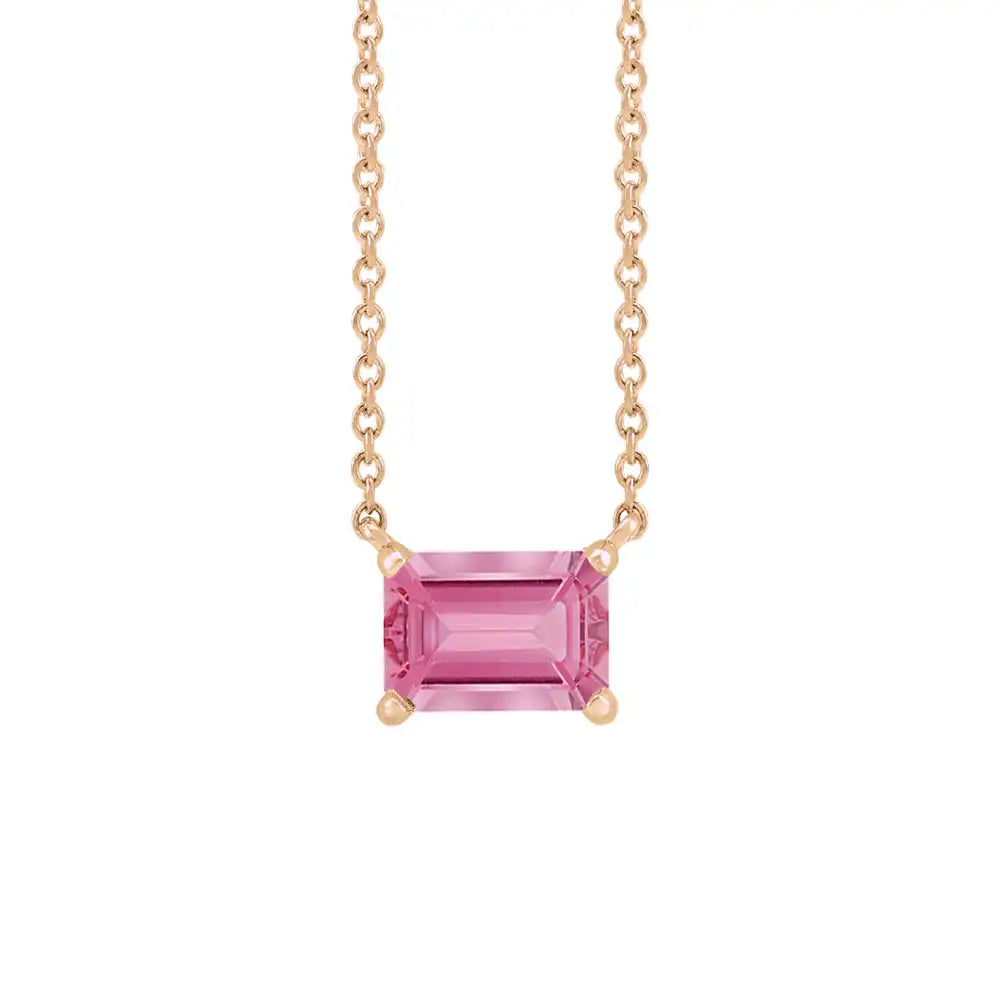 Modern 14K rose gold necklace featuring vertical emerald-cut tourmaline gemstone for birth month elegance variant--14K-rose-gold variant--Tourmaline