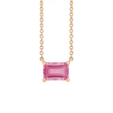 Modern 14K rose gold necklace featuring vertical emerald-cut tourmaline gemstone for birth month elegance variant--14K-rose-gold variant--Tourmaline