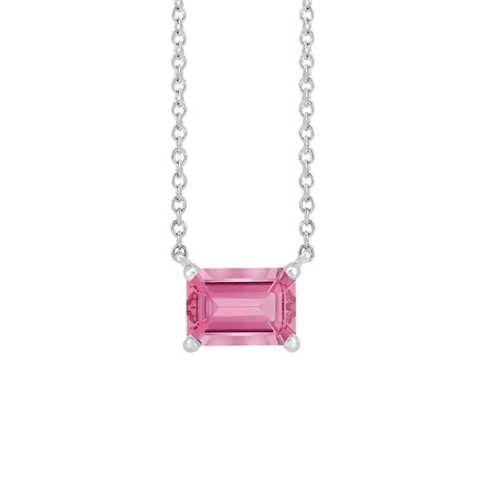 Modern 14K white gold necklace featuring vertical emerald-cut tourmaline gemstone for birth month elegance variant--14K-white-gold variant--Tourmaline
