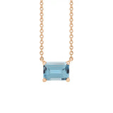 Emerald-cut zircon birthstone necklace set in 14K rose gold with minimalist pendant design variant--14K rose gold variant--zircon