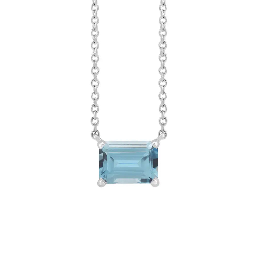 Emerald-cut zircon birthstone necklace set in 14K white gold with vertical minimalist pendant design variant--14K-white-gold variant--zircon