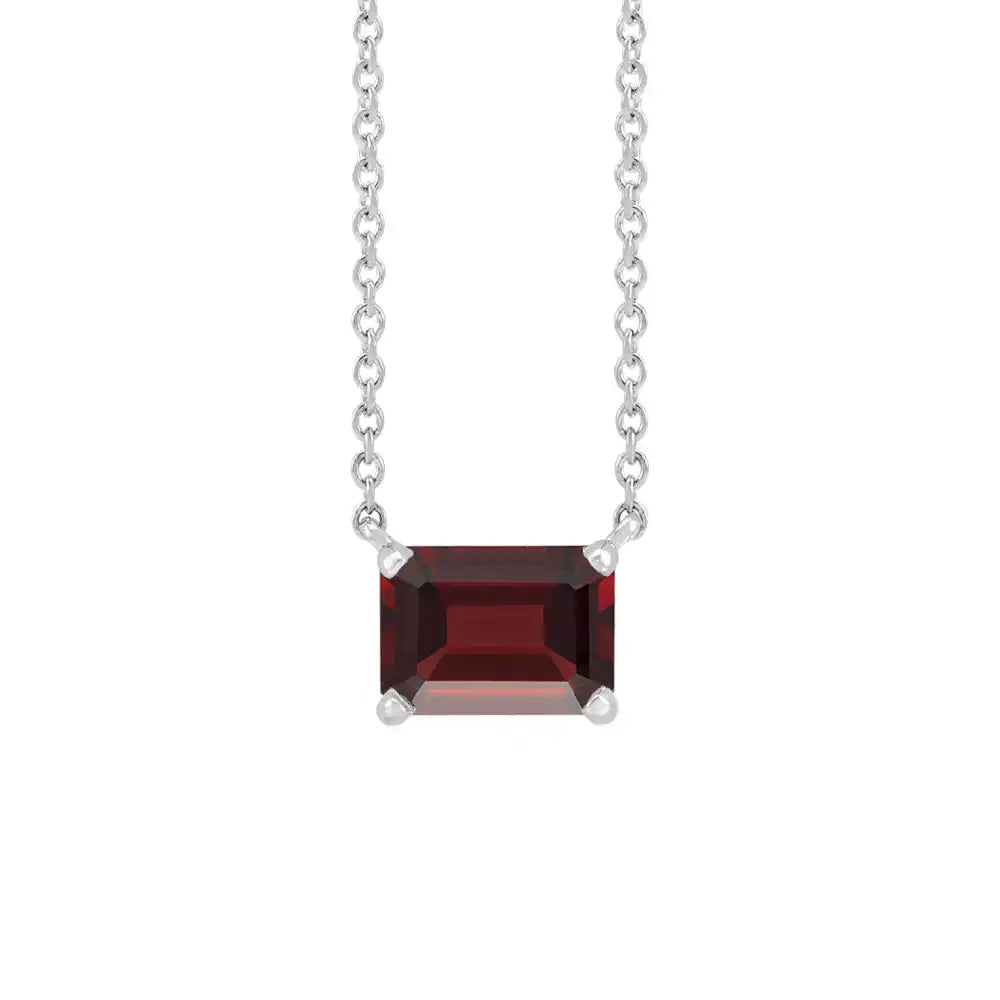 Modern sterling silver necklace featuring vertical emerald-cut garnet gemstone for birth month elegance variant--Sterling-silver variant--garnet