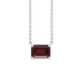Modern sterling silver necklace featuring vertical emerald-cut garnet gemstone for birth month elegance variant--Sterling-silver variant--garnet