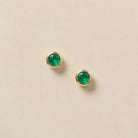 Emerald stud earrings in 14K gold, 4mm lab-created AAA emerald, product shot
