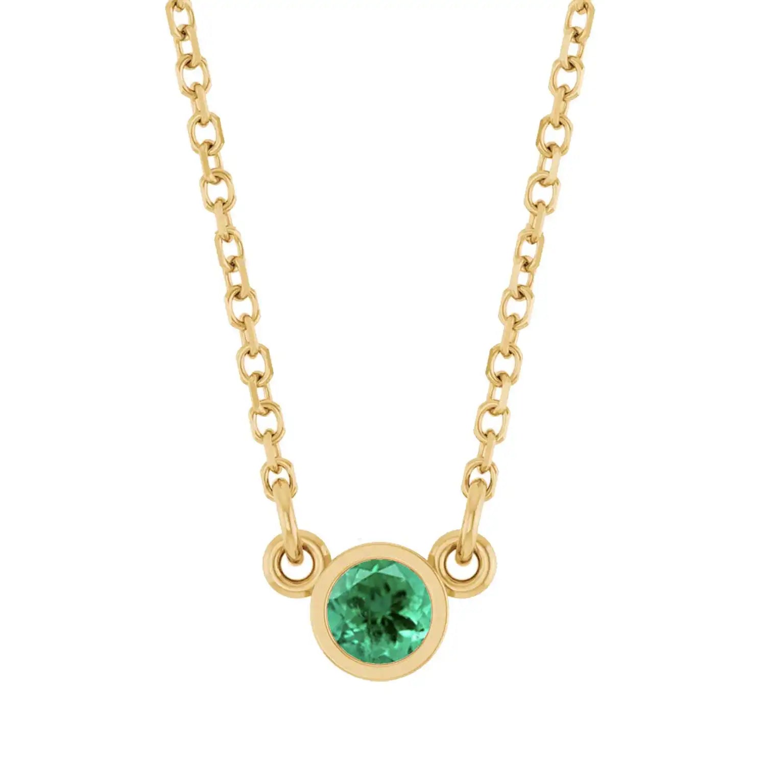 Bezel-set emerald birthstone necklace in 14K white gold, pendant detail variant--14K-white-gold variant--Emerald