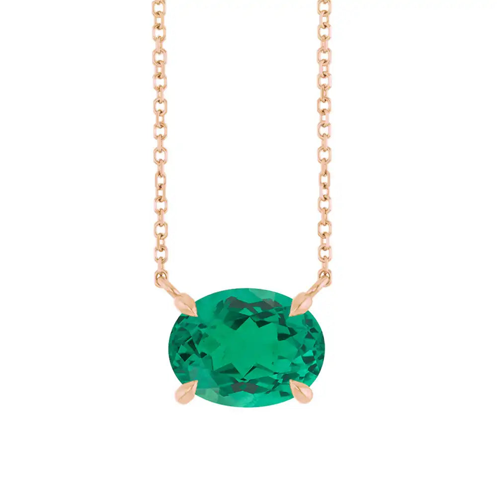 East West Oval 14K rose gold Necklace in Emerald-Lab variant--14K-rose-gold variant--Emerald