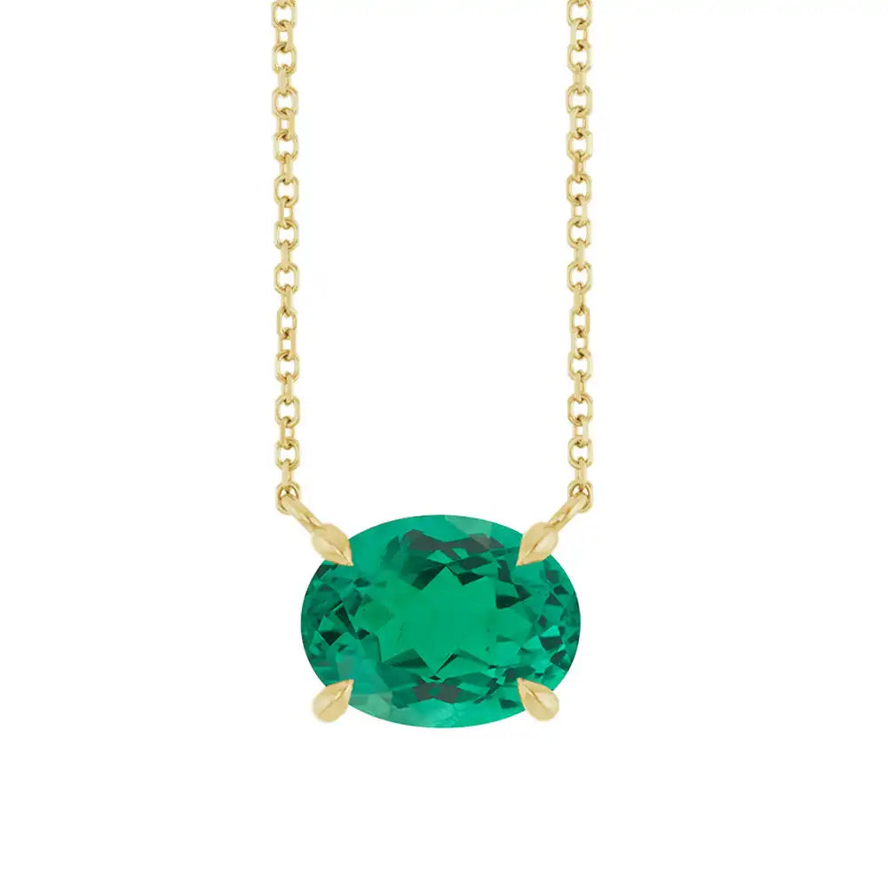 East West Oval 14K yellow gold Necklace in Emerald-Lab variant--14K-yellow-gold variant--Emerald