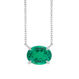 Silver Natural emerald gemstone necklace in east west prong design variant--Sterling-silver variant--Emerald