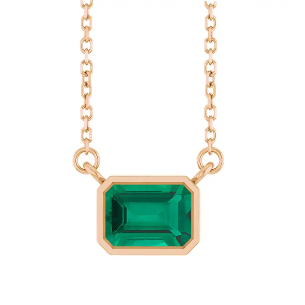 East West Emerald-Cut 14K rose gold Necklace in Emerald-Lab variant--14K-rose-gold variant--Emerald