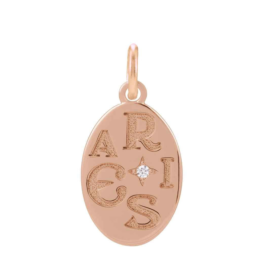 14K rose gold Aries zodiac charm with diamond accent, gift-ready