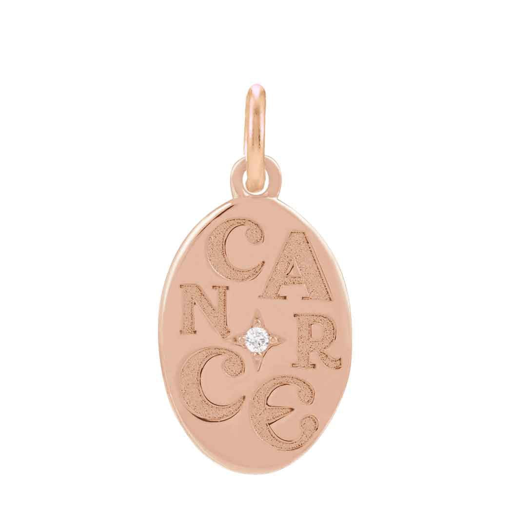 Elegant 14K rose gold disc charm featuring hand-engraved Cancer zodiac symbol variant--14K-rose-gold