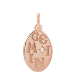 Hand-finished round zodiac charm in 14K rose gold, engraved with the sign of Gemini variant--14K-rose-gold