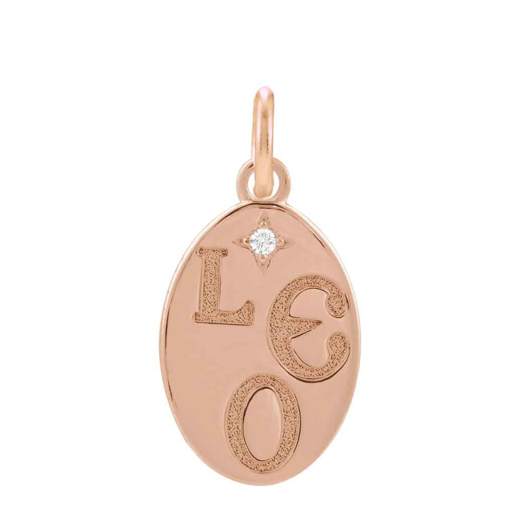 14K rose gold Leo zodiac charm with diamond accent, gift-ready