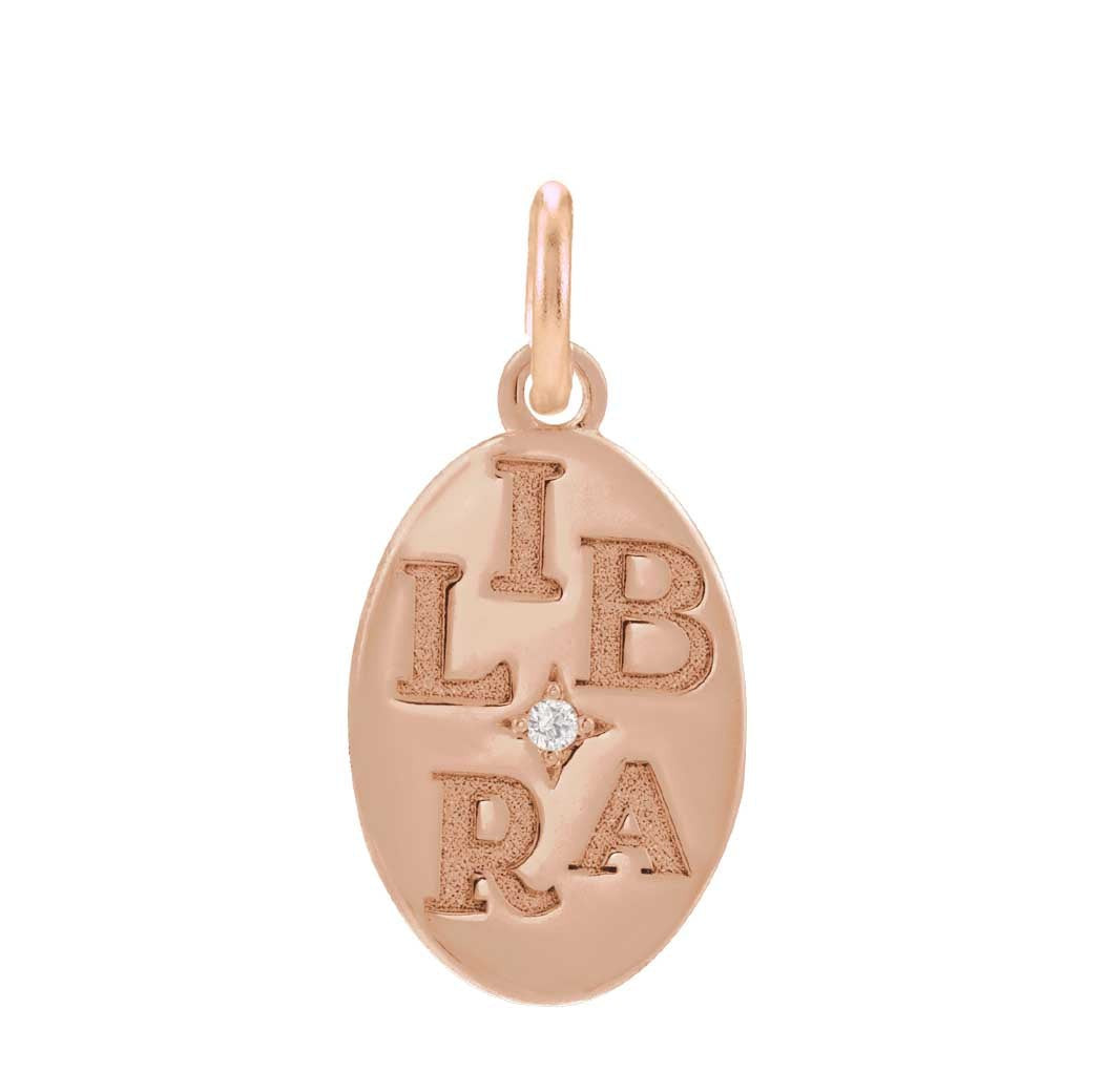 Delicate Libra zodiac emblem engraved into a flat 14K rose gold coin pendant variant--14K-rose-gold