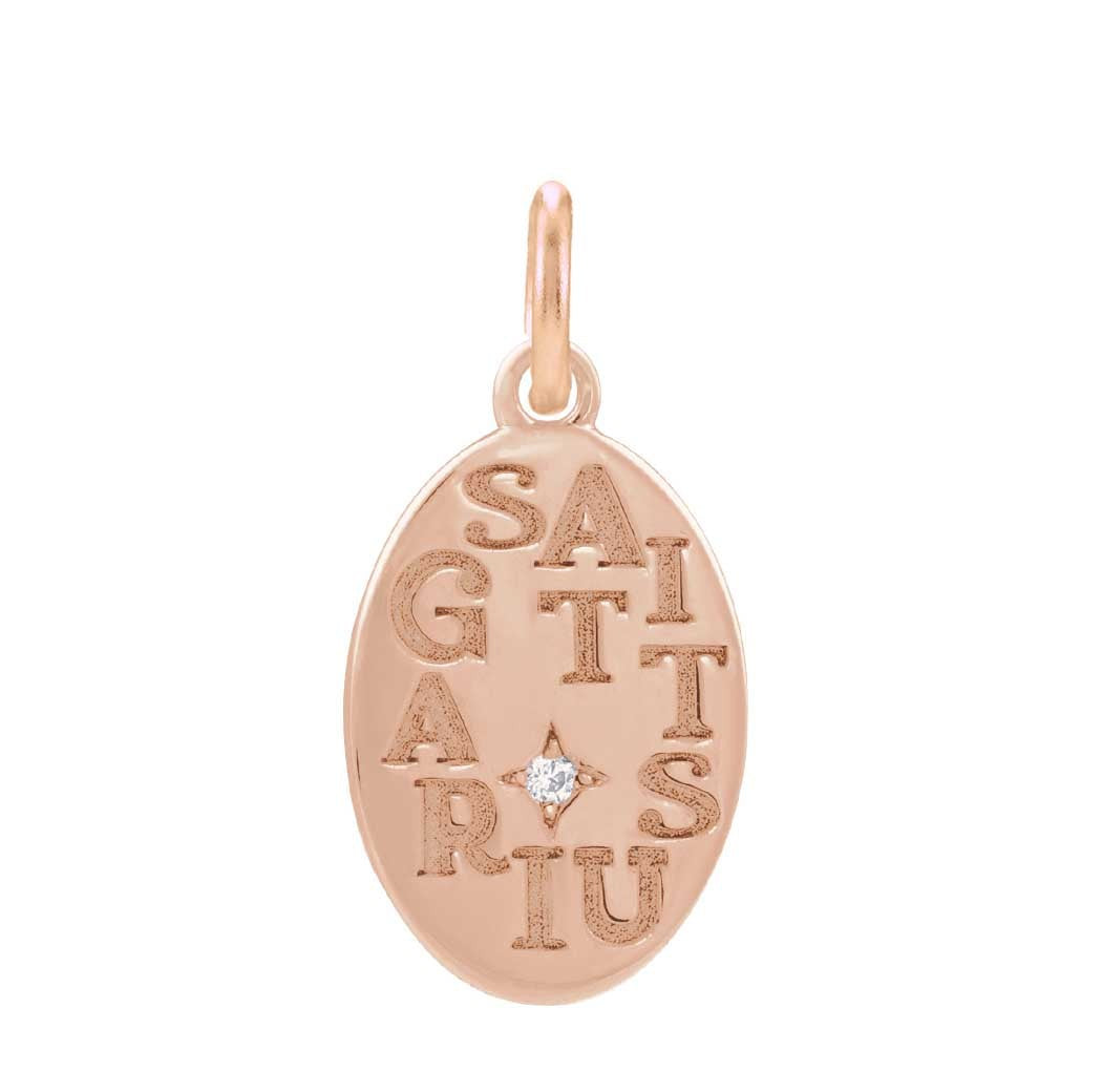 14K rose gold Sagittarius zodiac charm with diamond accent, gift-ready
