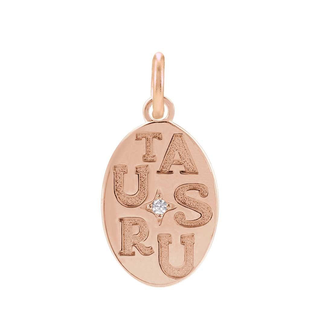 14K rose gold Taurus zodiac charm with diamond accent, gift-ready