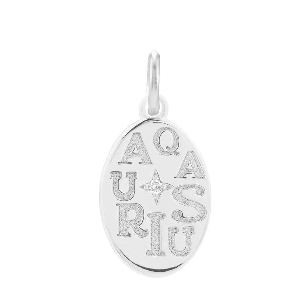 14K white gold Aquarius zodiac charm with diamond accent, gift-ready