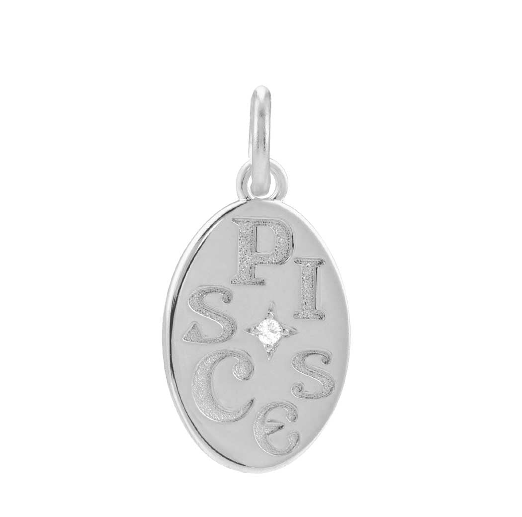 14K white gold Pisces zodiac charm with diamond accent, gift-ready