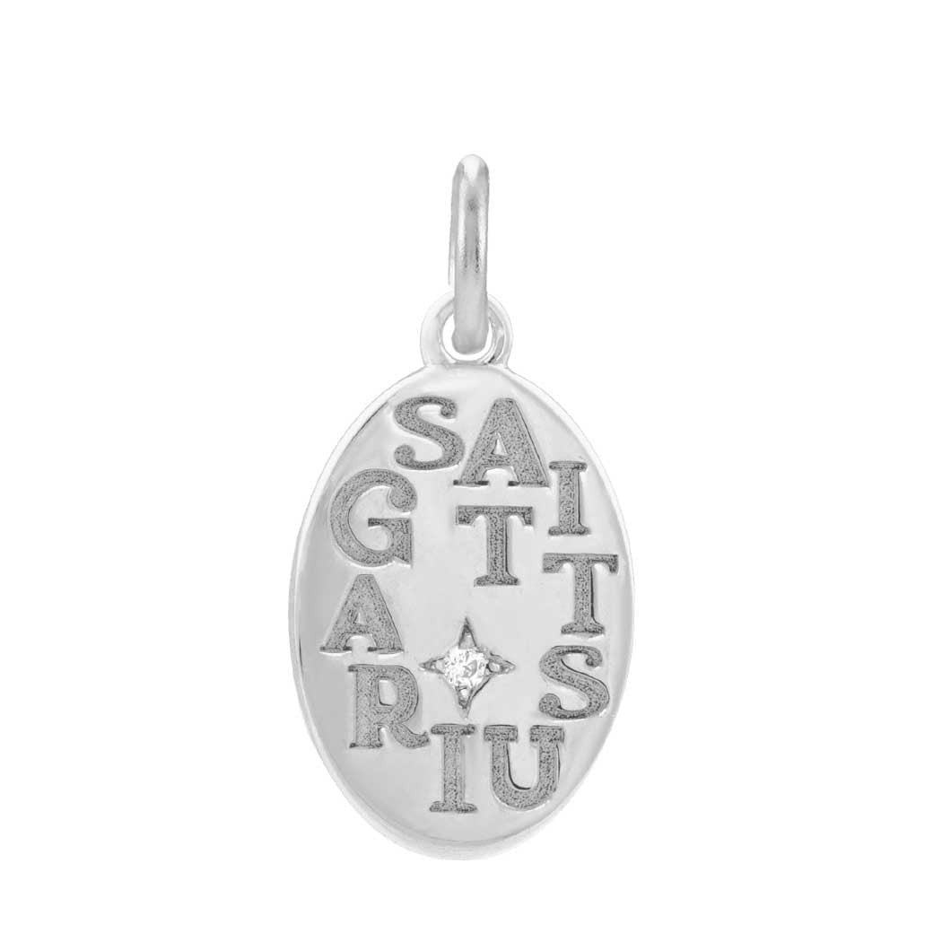 14K white gold Sagittarius zodiac charm with diamond accent, gift-ready