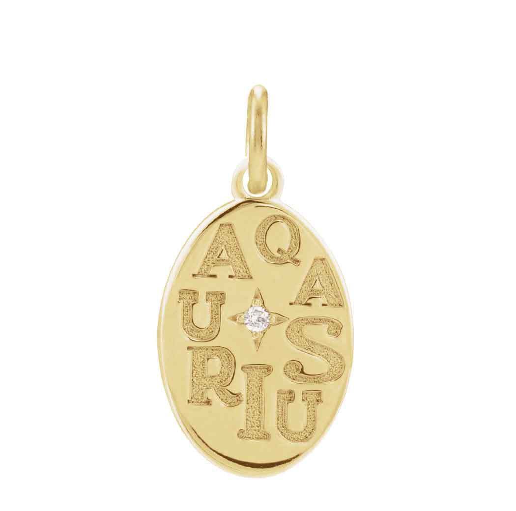 14K yellow gold Aquarius zodiac charm with diamond accent, gift-ready