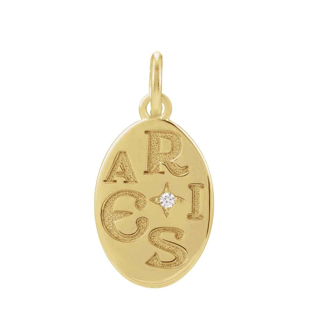 14K yellow gold Aries zodiac charm with diamond accent, gift-ready