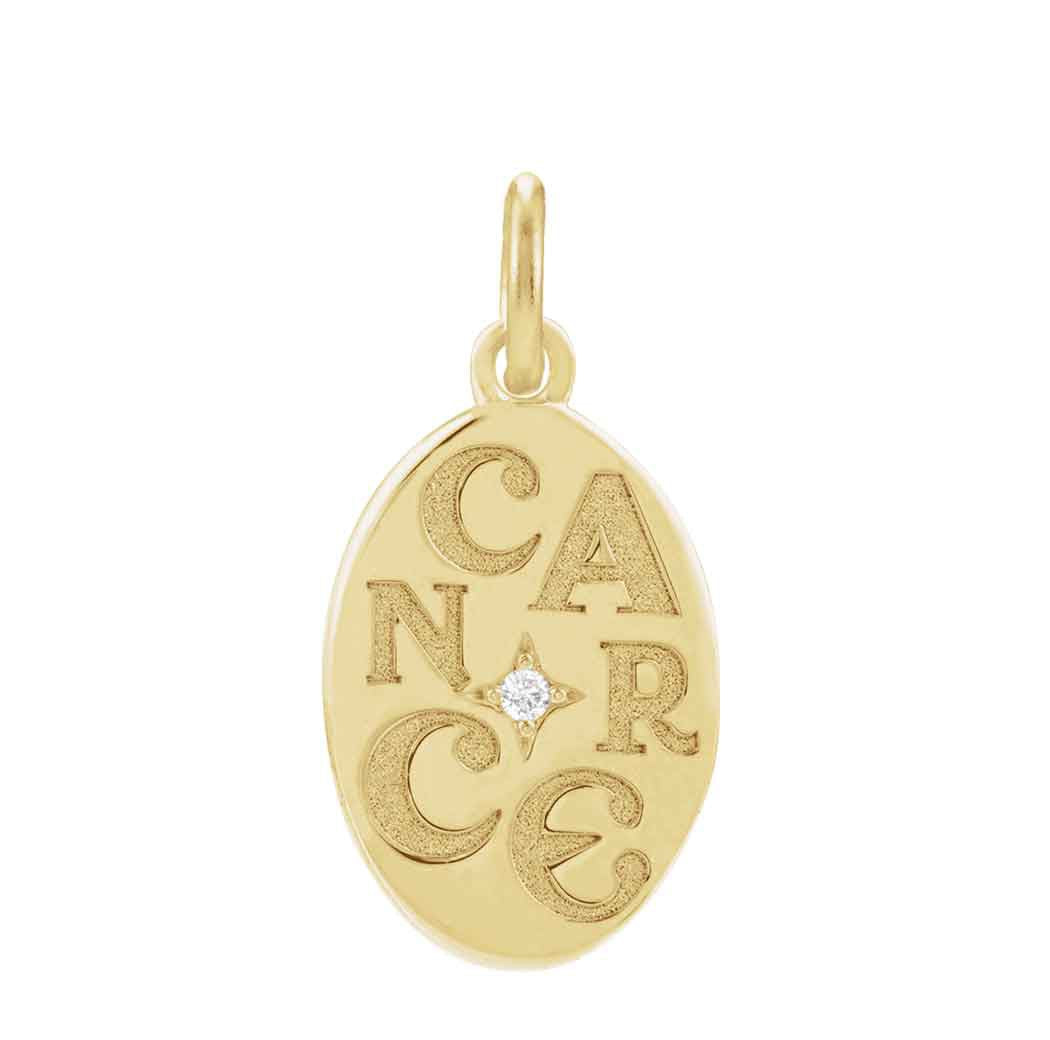 14K yellow gold Cancer zodiac charm with diamond accent, gift-ready