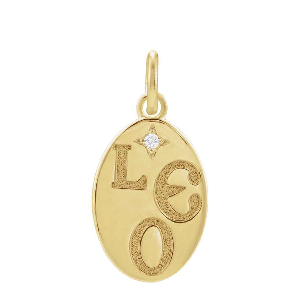 14K yellow gold Leo zodiac charm with diamond accent, gift-ready