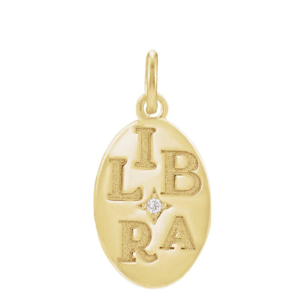 14K yellow gold Libra zodiac charm with diamond accent, gift-ready
