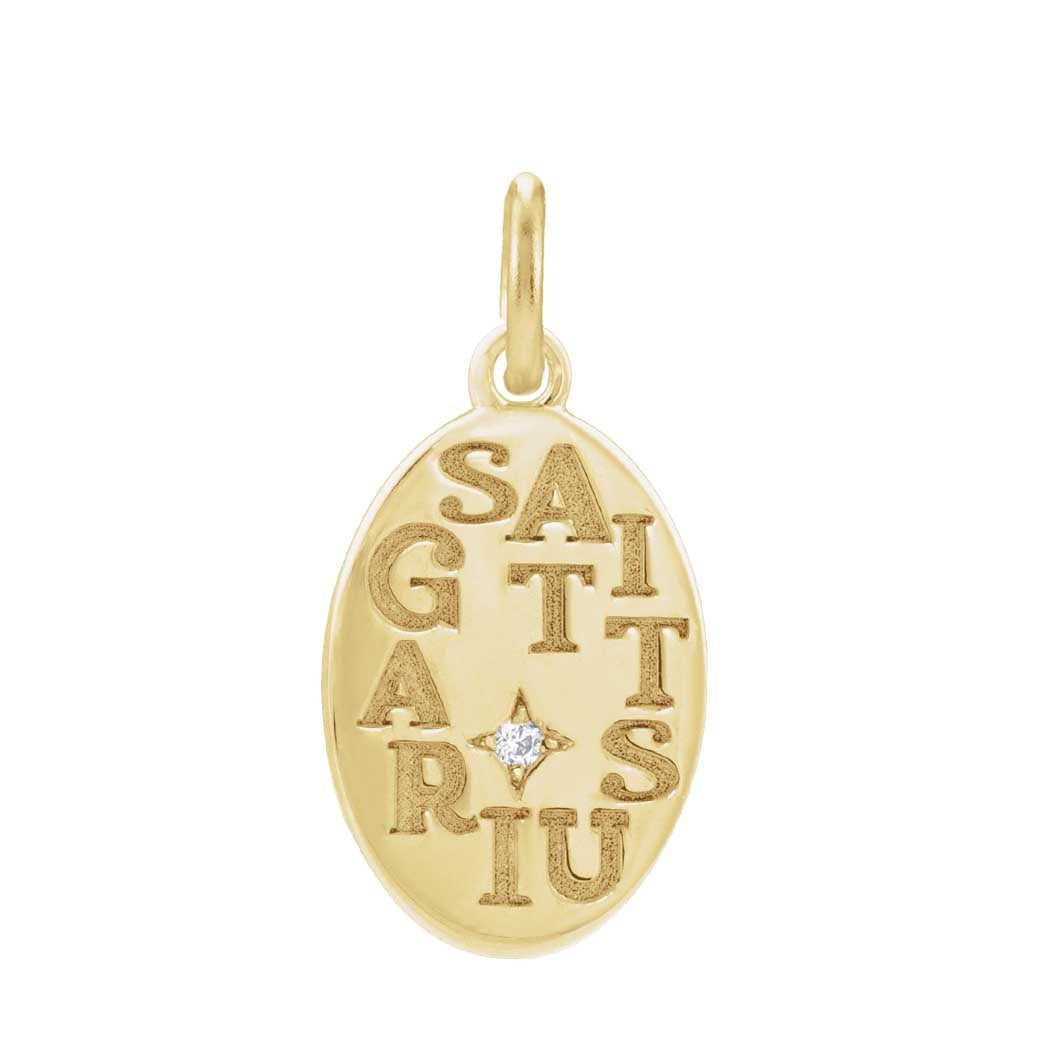 14K yellow gold Sagittarius zodiac charm with diamond accent, gift-ready