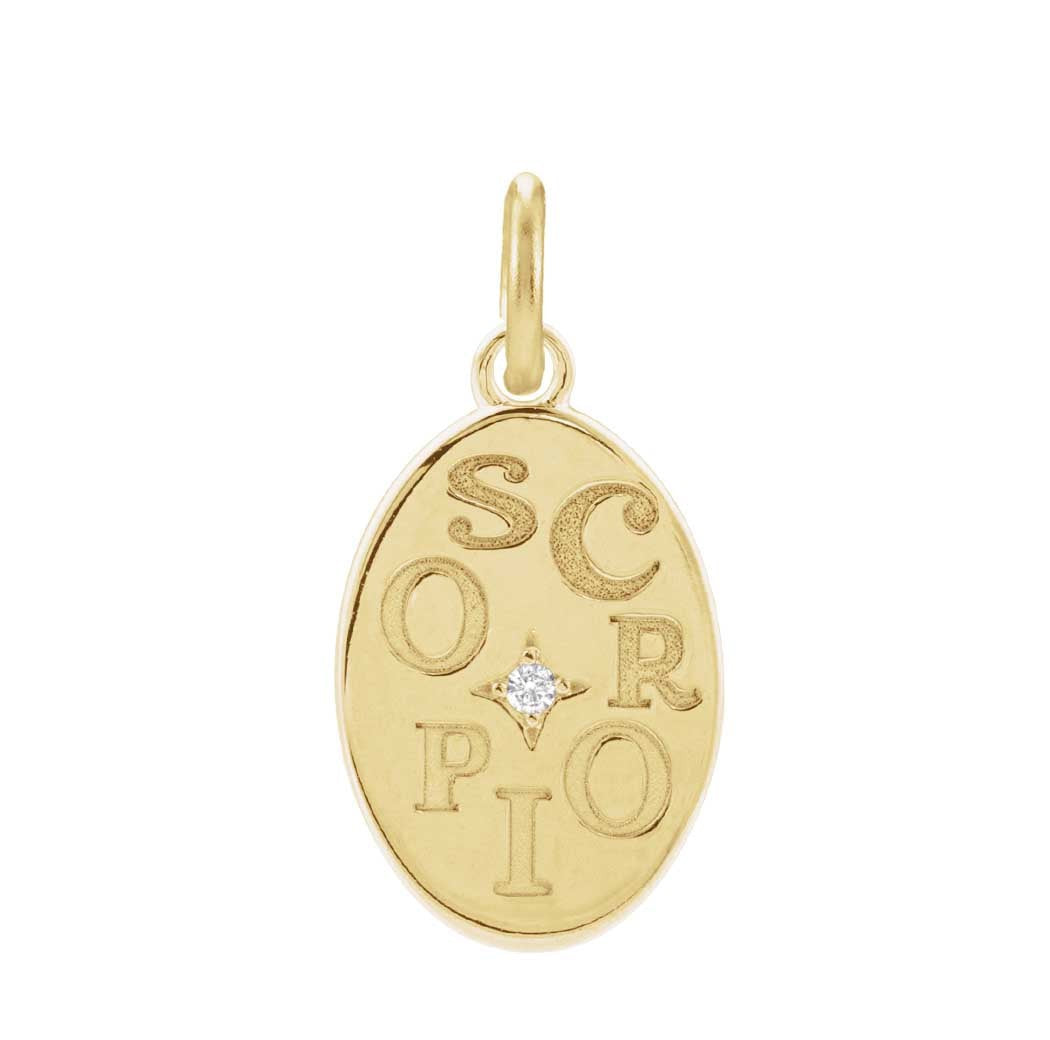14K yellow gold Scorpio zodiac charm with diamond accent, gift-ready