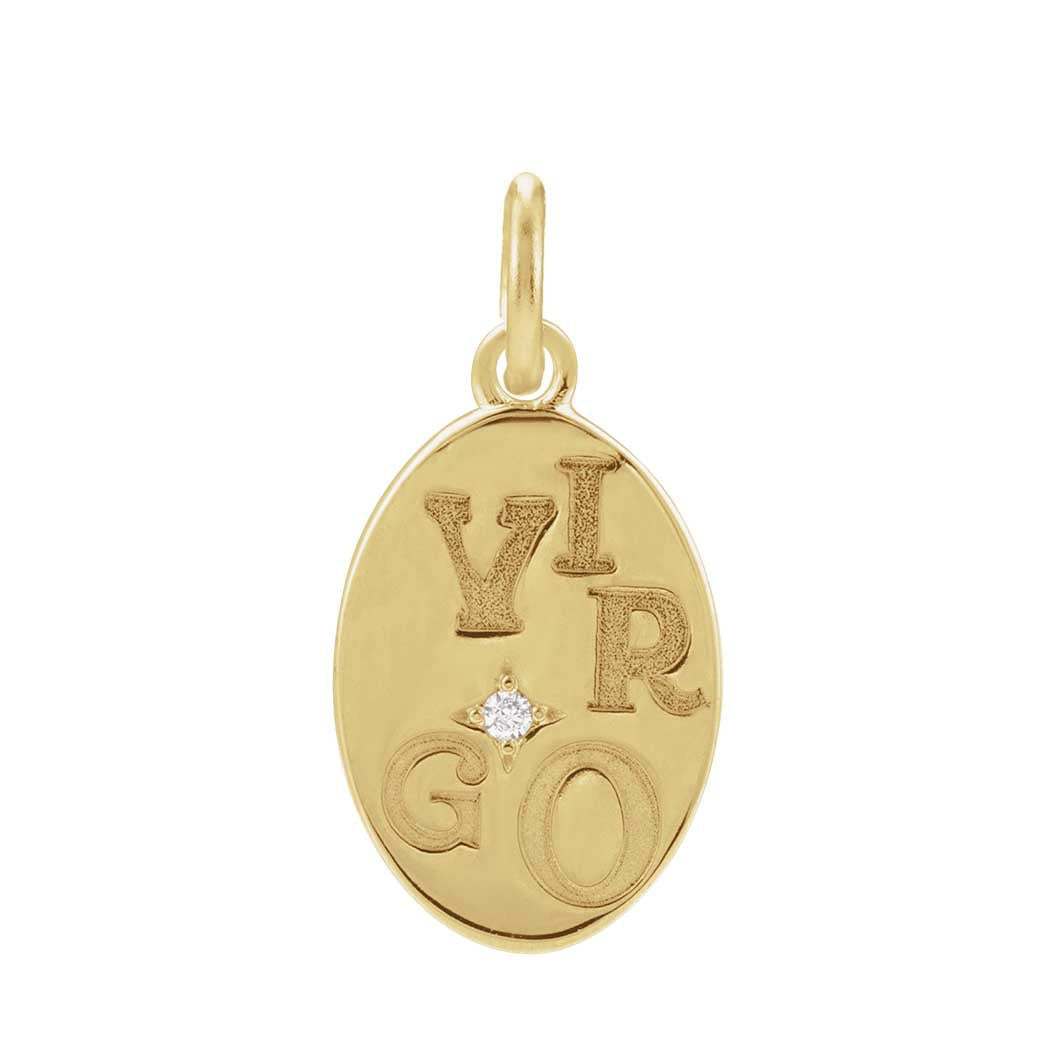 14K yellow gold Virgo zodiac charm with diamond accent, gift-ready