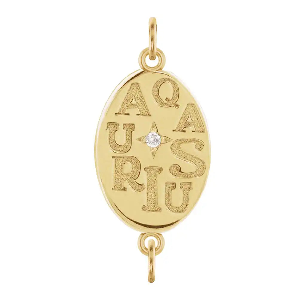 Handmade engraved zodiac charm link in with diamond accent