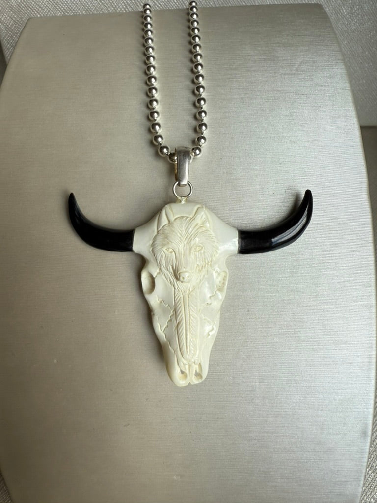 Sterling silver steer pendant necklace on bead chain