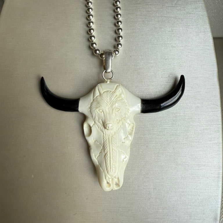 Sterling silver steer pendant necklace on bead chain